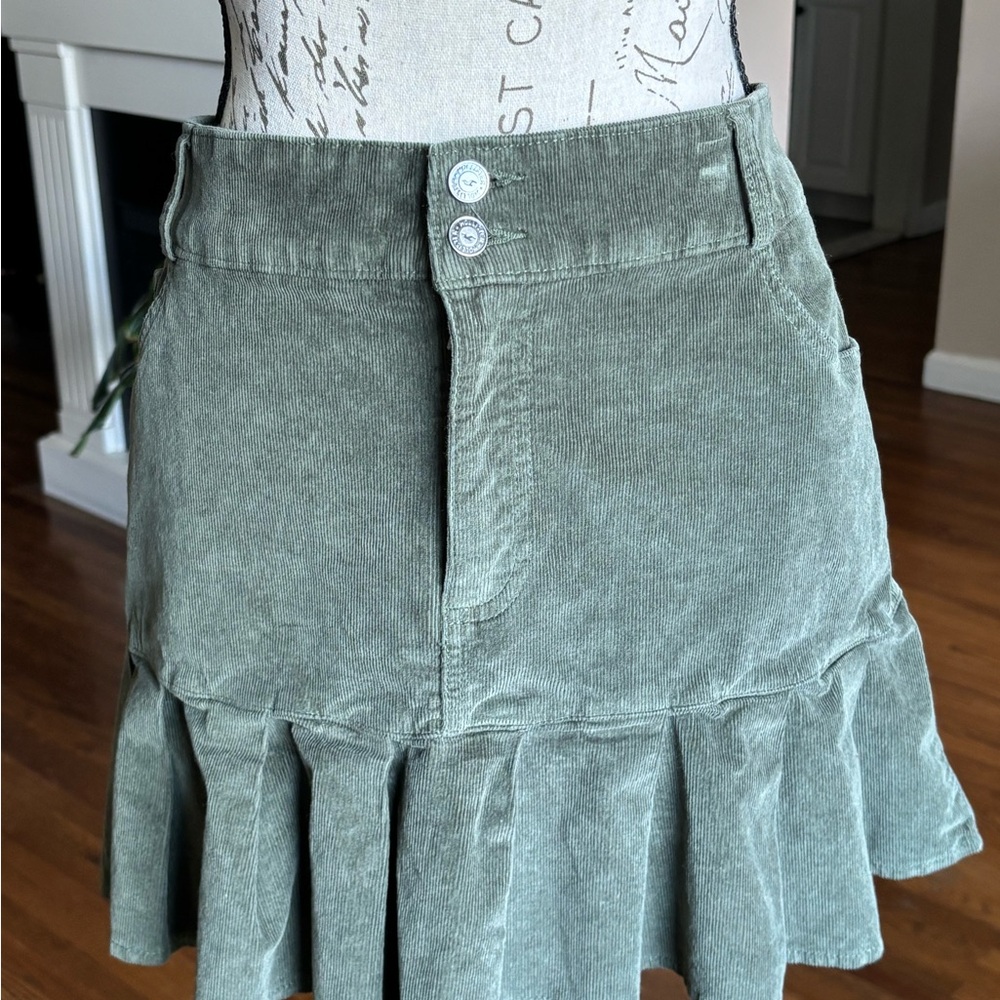 Hollister Olive Green Corduroy Ruffle Mini Skirt